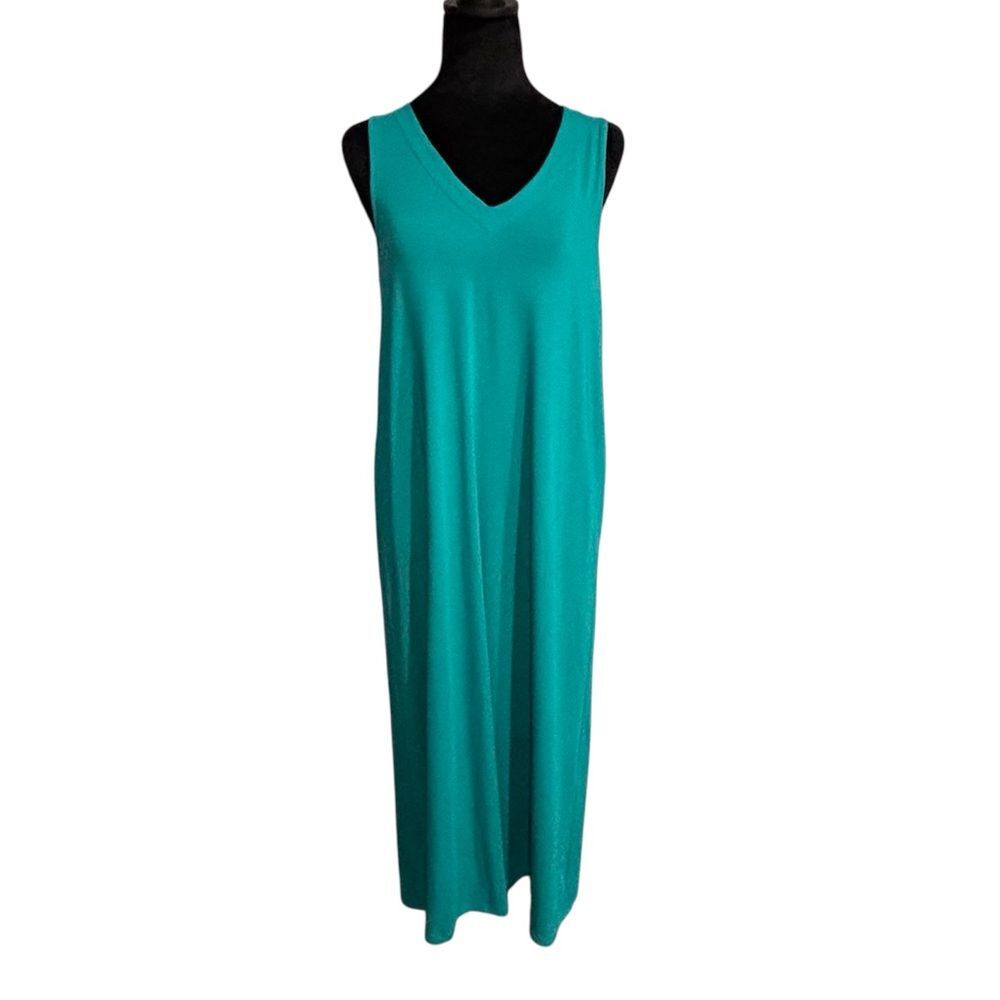 J Jill Women’s Sleeveless Slub Knit Maxi Dress Mediterranean Pockets Stretch XSP